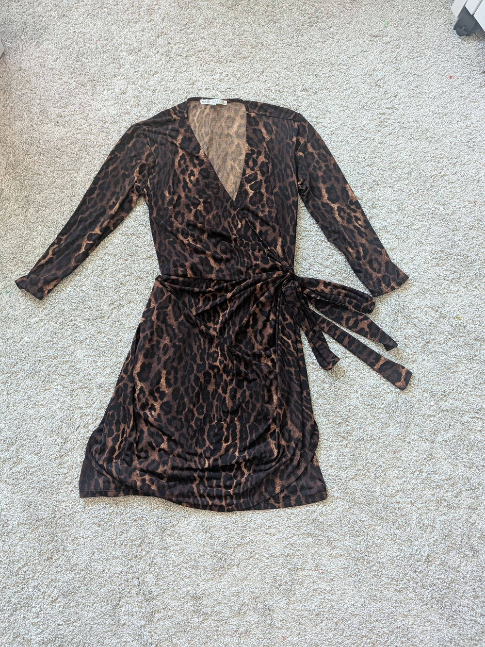 Maggy London Brown and Black Leopard Wrap Dress